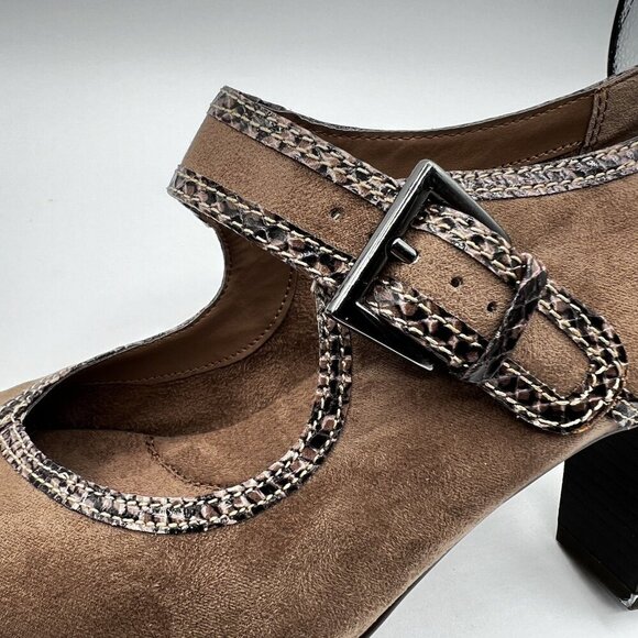 Aerosoles 9M Water Roll Taupe Comfort Pump MaryJane Snakeskin Trim Faux suede - Picture 8 of 12